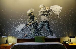 Walled Off Hotel Pillow Fight by Banksy